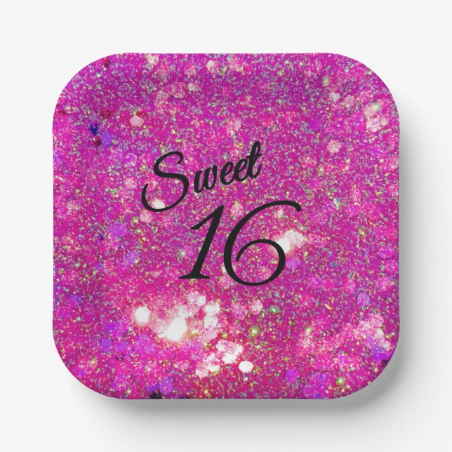 Glitz Glam Glitter Pink Sweet 16 Paper Plates! Plate (Front)