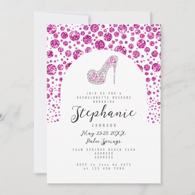 Glitz & Glam Pink Diamonds Shoe Bachelorette Party Invitation (Front)
