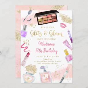 Glitz & Glam Pink Gold Spa Birthday Invitation