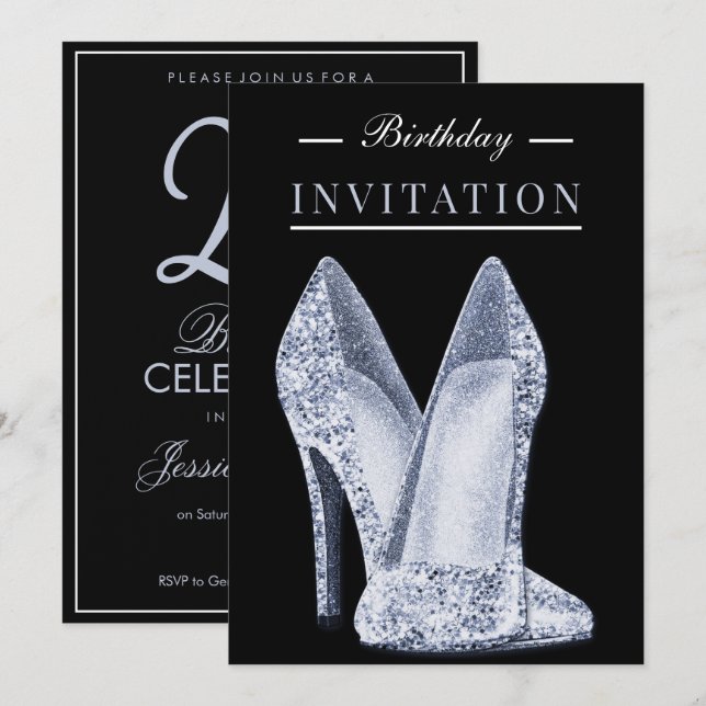 Glitz & Glamor Blue 25th Birthday Invitation (Front/Back)