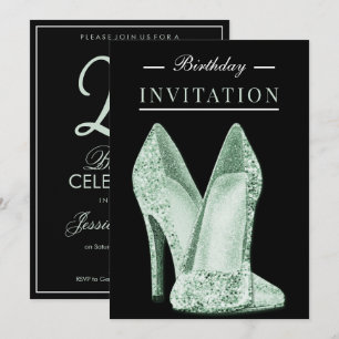 Glitz & Glamour Green 25th Birthday Invitation