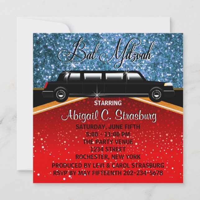 Glitz Glamour Limo Movie Star Invitation Template (Front)