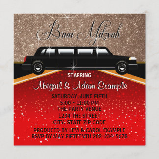 Glitz Glamour Red Carpet Movie Star B'nai Mitzvah Invitation