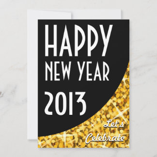 Glitz "Gold" black curve Happy New Year invitation