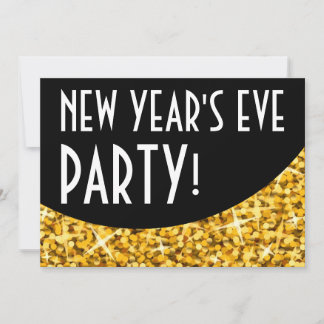 Glitz "Gold" black curve 'New Year's Eve Party' Invitation