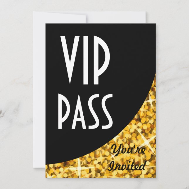 Glitz Gold" black curve "VIP Pass" invitation (Front)