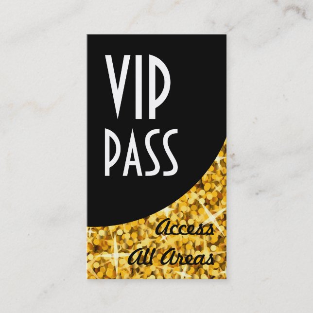 Glitz "Gold" 'VIP Pass' Black Curve business card (Front)