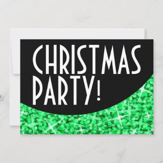 Glitz Green black curve 'Christmas Party' Invitation