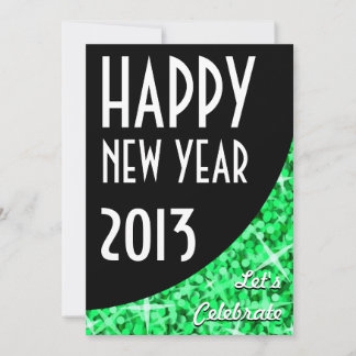 Glitz Green black curve Happy New Year invitation