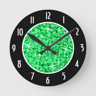Glitz Green Black 'Numbers' clock round