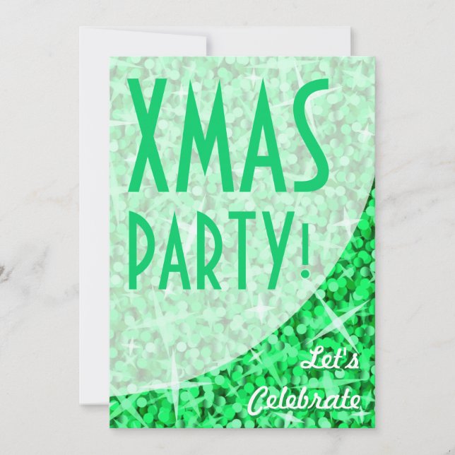 Glitz Green curve "Xmas Party!" invitation (Front)