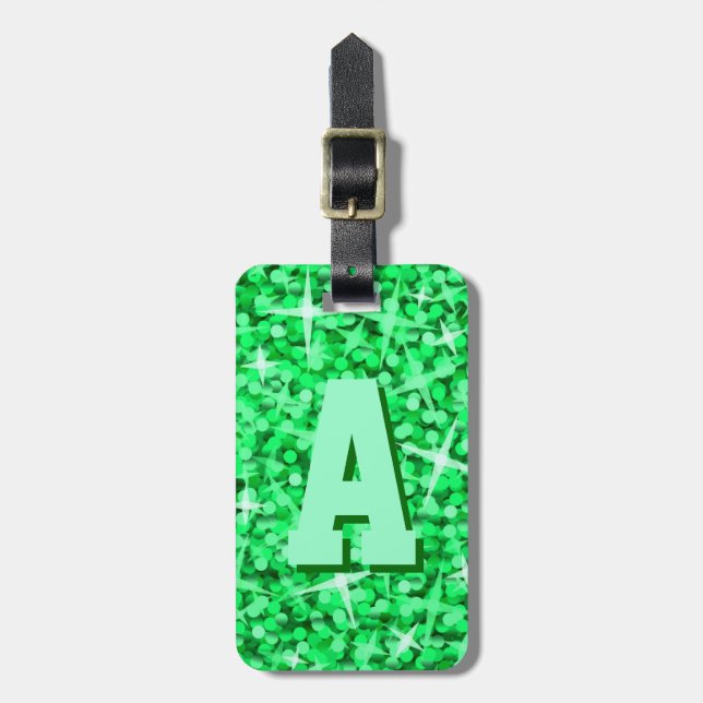 Glitz Green monogram luggage tag 2 sides (Front Vertical)