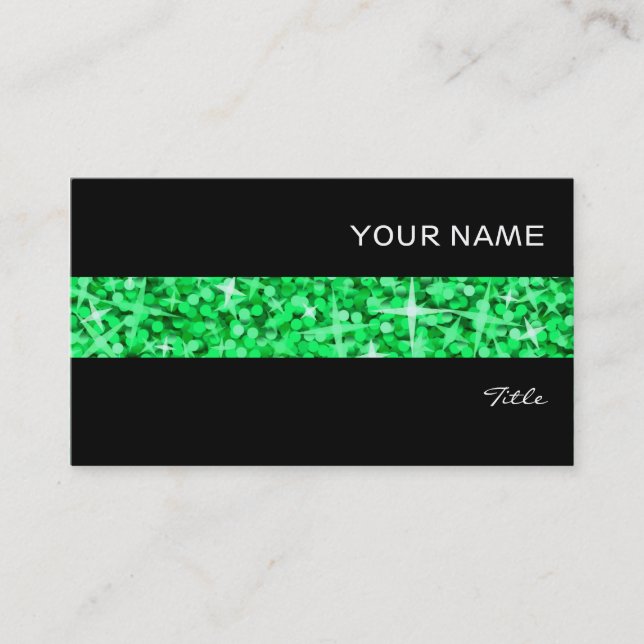 Glitz Green stripe business card black (Front)