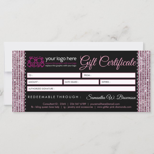 Glitz Jewellery Bling Diamond Gift Certificate (Front)