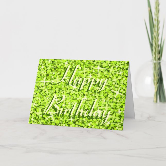 Glitz Lime 'Happy Birthday' ribbon text card (Front)