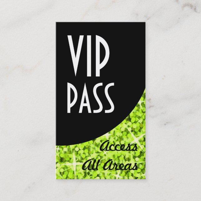 Glitz Lime 'VIP Pass' Black Curve business card (Front)
