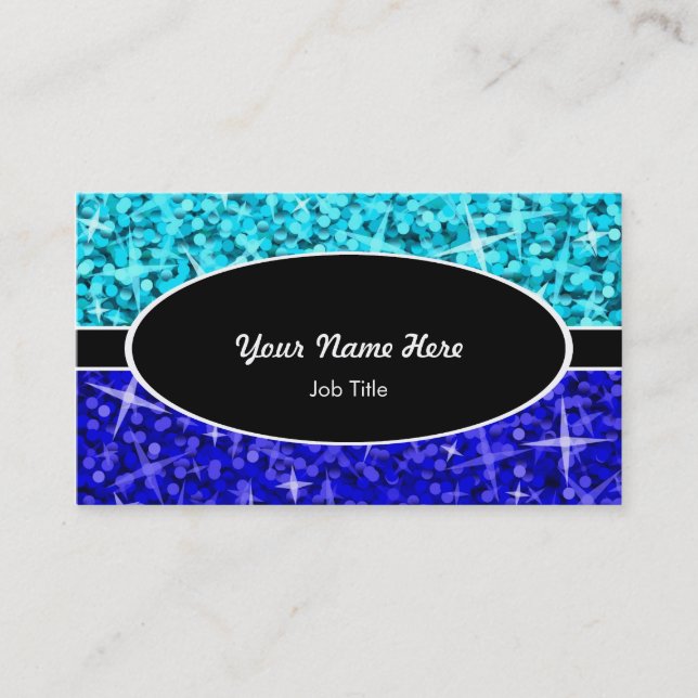 Glitz Mix Blue black oval business card (Front)