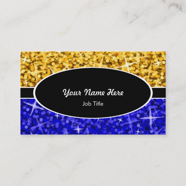 Glitz Mix "Gold" Dark Blue black oval business Business Card (Front)
