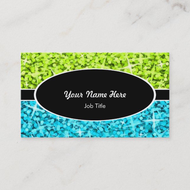 Glitz Mix Lime Blue black oval business card (Front)
