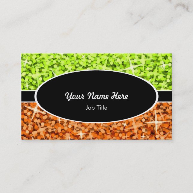 Glitz Mix Lime Orange black oval business card (Front)