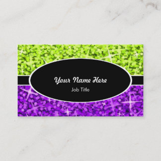 Glitz Mix Lime Purple black oval business card
