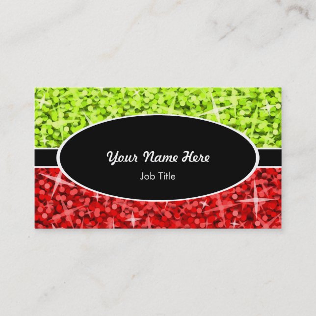 Glitz Mix Lime Red black oval business card (Front)