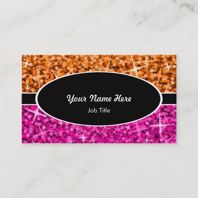 Glitz Mix Orange Pink black oval business card (Front)