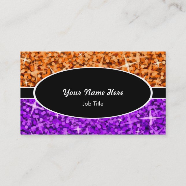 Glitz Mix Orange Purple black oval business card (Front)