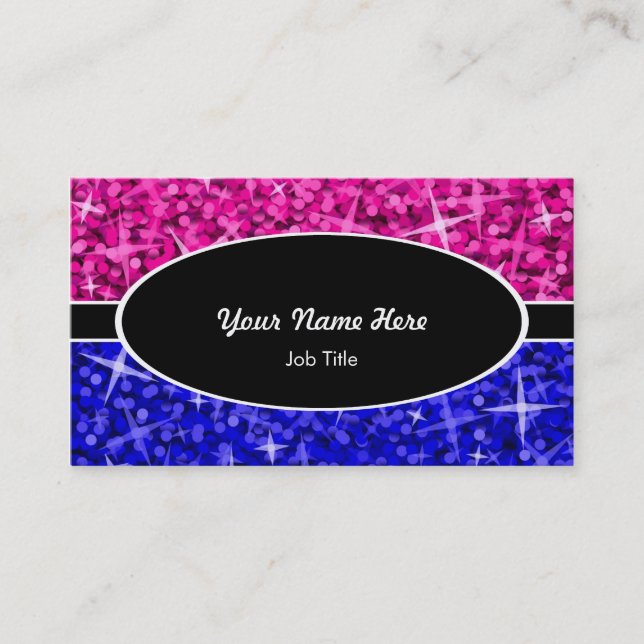 Glitz Mix Pink Blue black oval business card (Front)