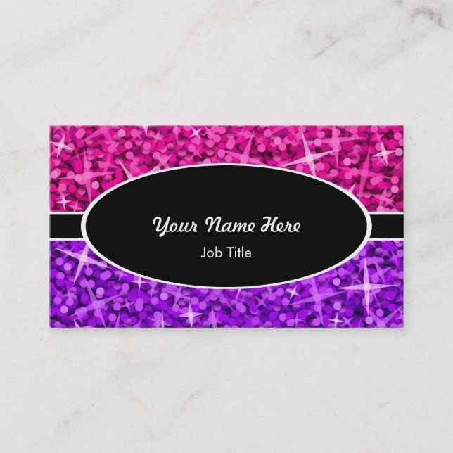 Glitz Mix Pink Purple black oval business card (Front)