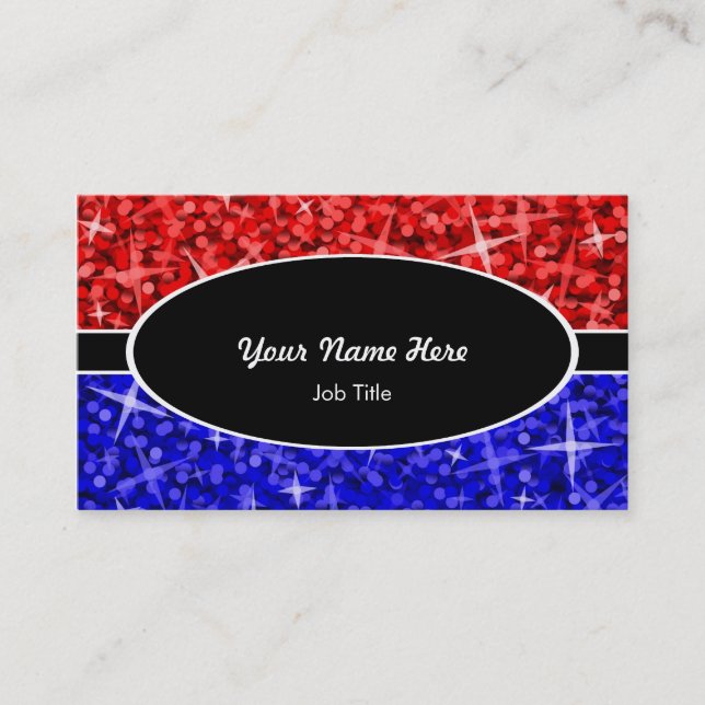 Glitz Mix Red Blue black oval business card (Front)