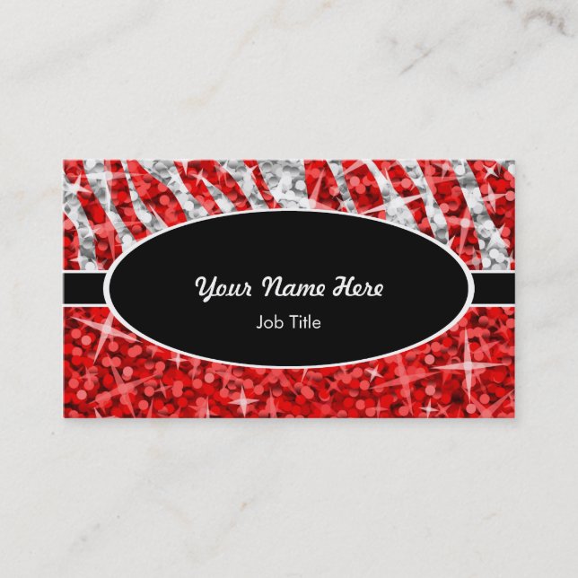 Glitz Mix Red Zebra Red black oval Business Card (Front)