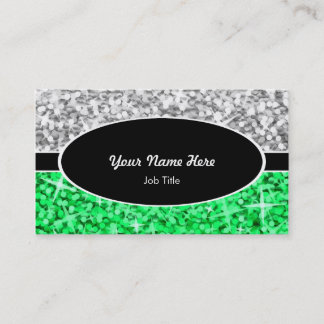 Glitz Mix "Silver" Green black oval business card