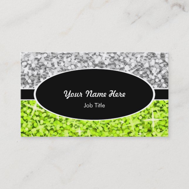 Glitz Mix "Silver" Lime black oval business card (Front)
