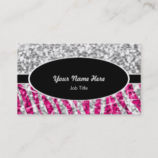 Glitz Mix "Silver" Zebra Pink black oval Business Card