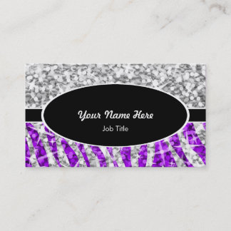 Glitz Mix "Silver" Zebra Purple black oval Business Card