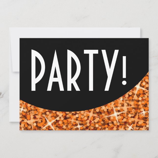 Glitz Orange black curve 'Party!' invitation (Front)