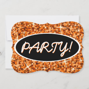 Glitz Orange 'Party!' black oval bracket Invitation