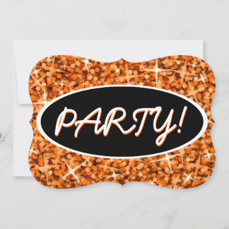 Glitz Orange 'Party!' black oval bracket Invitation