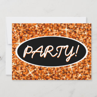 Glitz Orange 'Party!' black oval invitation