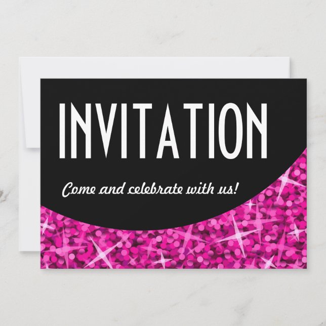 Glitz Pink black curve 'Invitation' invitation (Front)