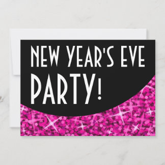Glitz Pink black curve 'New Year's Eve Party' Invitation