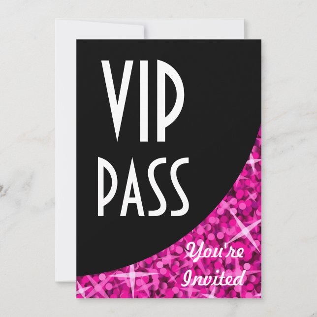 Glitz Pink black curve "VIP Pass" invitation (Front)