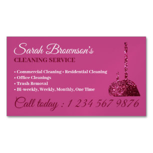 Glitz Pink Glamourous Cleaning Service Janitorial Magnetic Business Card