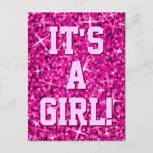 Glitz Pink 'It's a Girl!' 'Your Text' postcard (Front)