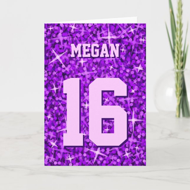 Glitz Pink 'Name and Age' greetings card (Front)