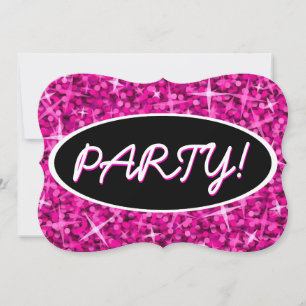 Glitz Pink 'Party!' black oval invitation bracket