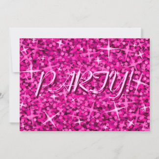 Glitz Pink 'Party!' invitation pink text