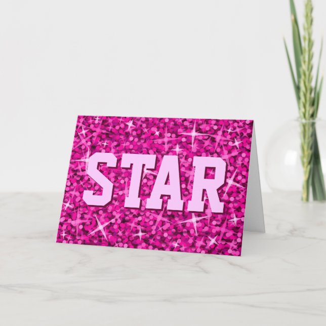 Glitz Pink 'Star' 'Your Text' greetings card (Front)