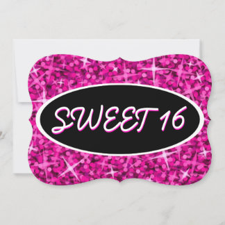 Glitz Pink 'Sweet 16' black oval bracket Invitation